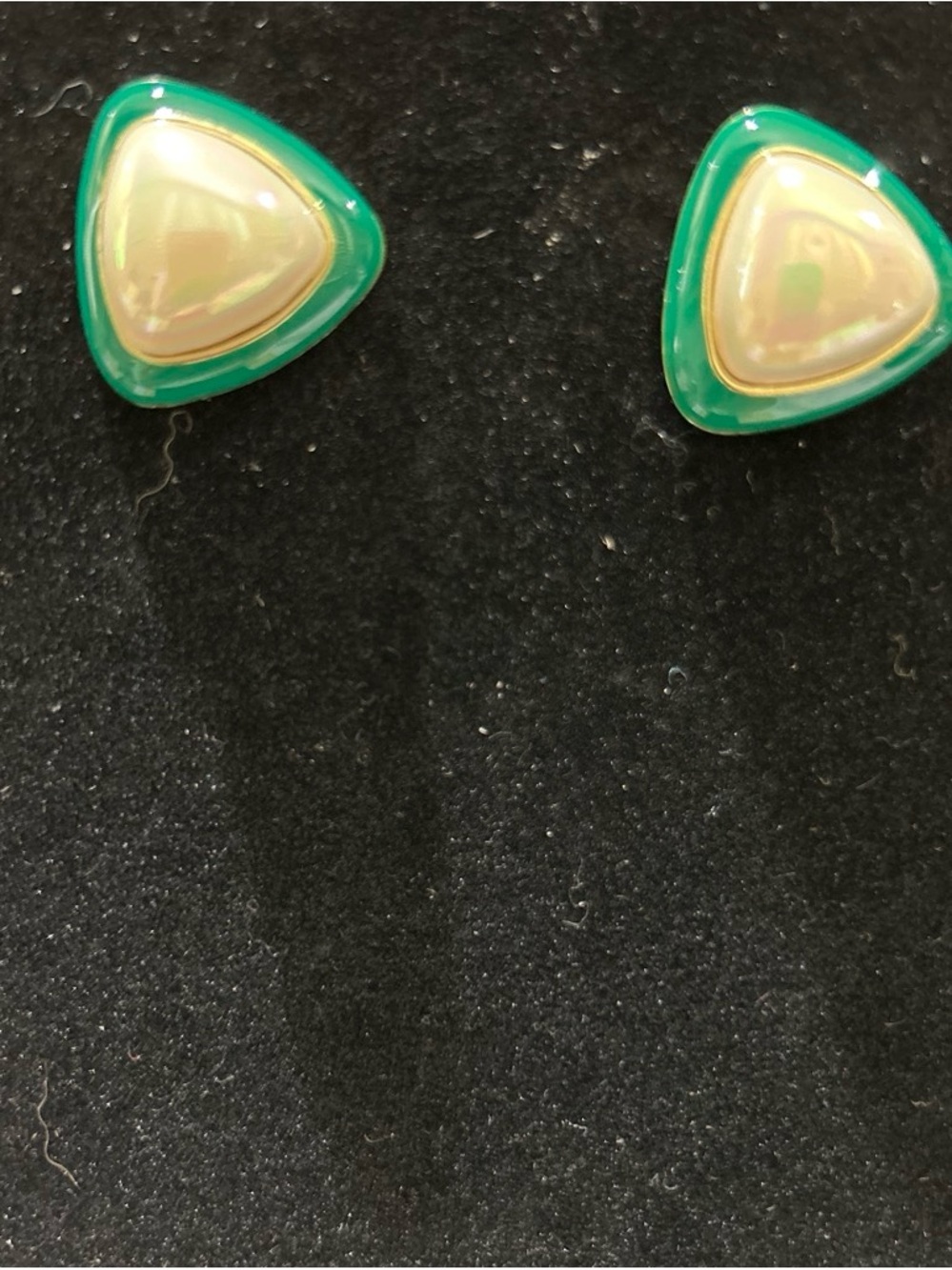 Green Triangular Shell Accent Stud Earrings